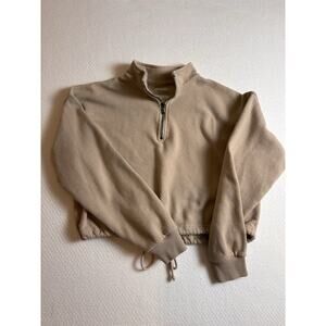 American Eagle Cropped Sweatshirt Women's Size Small Beige Quarter Zip